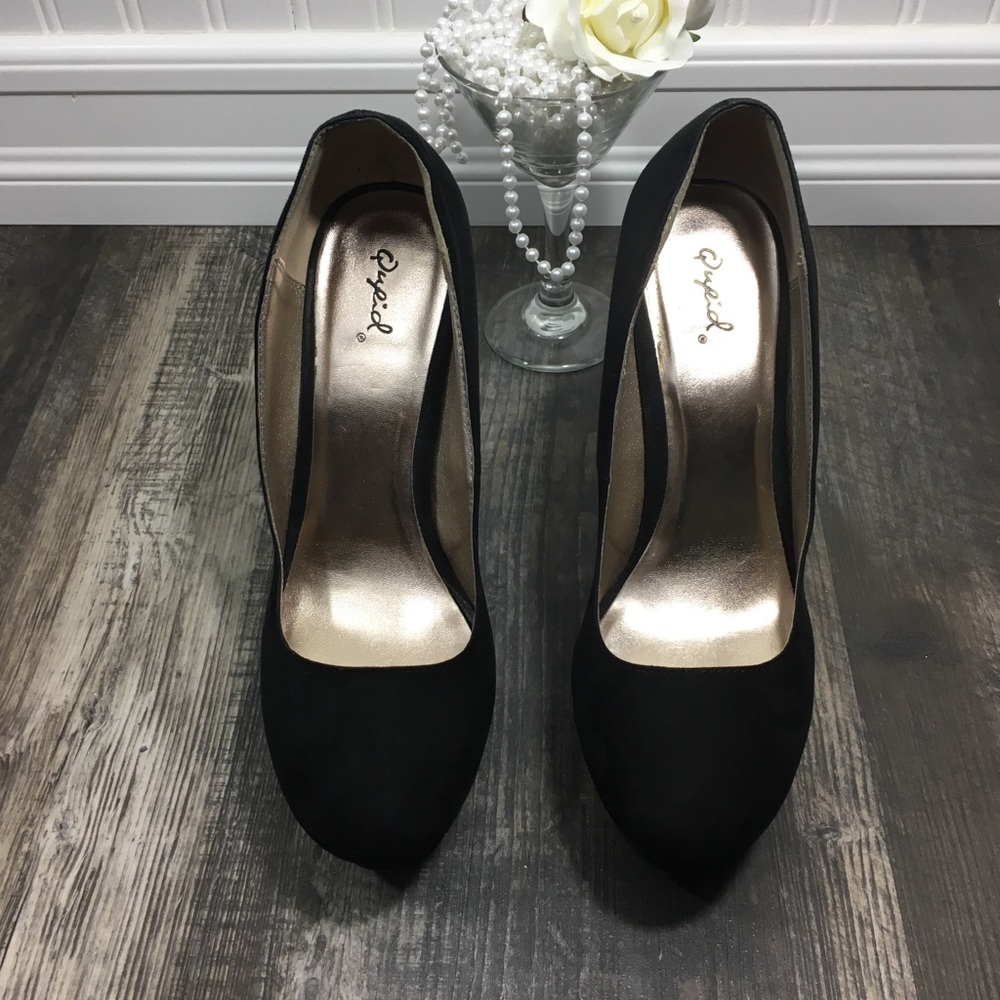 Qupid Stiletto Platform Wedges, Black Wedge Heels